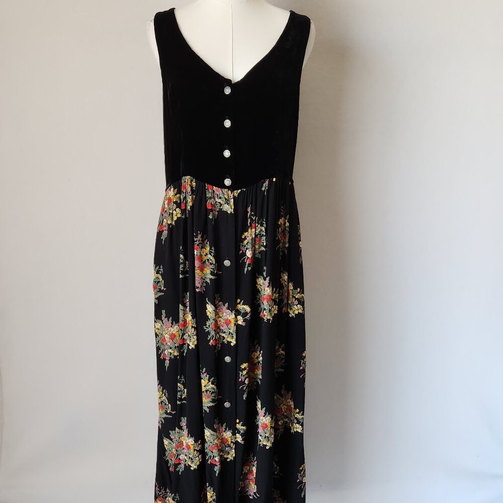 Vintage Loco Lindo Floral Velvet Cottagecore Maxi Dress Silk Blend/Rayon